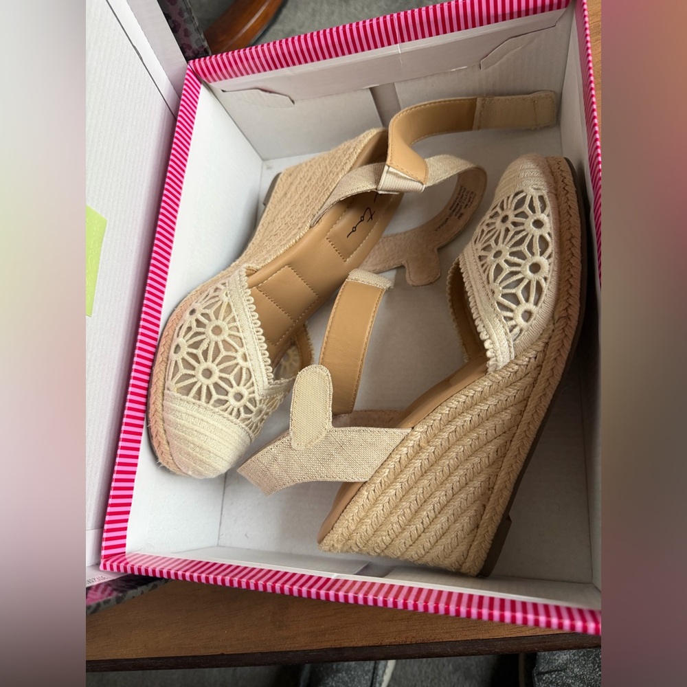 Me Too Cream Wedge Espadrille Sandals